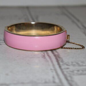 💖✨ Pink Enamel Bangle Bracelet · Gold-Tone · 2.5" Wide